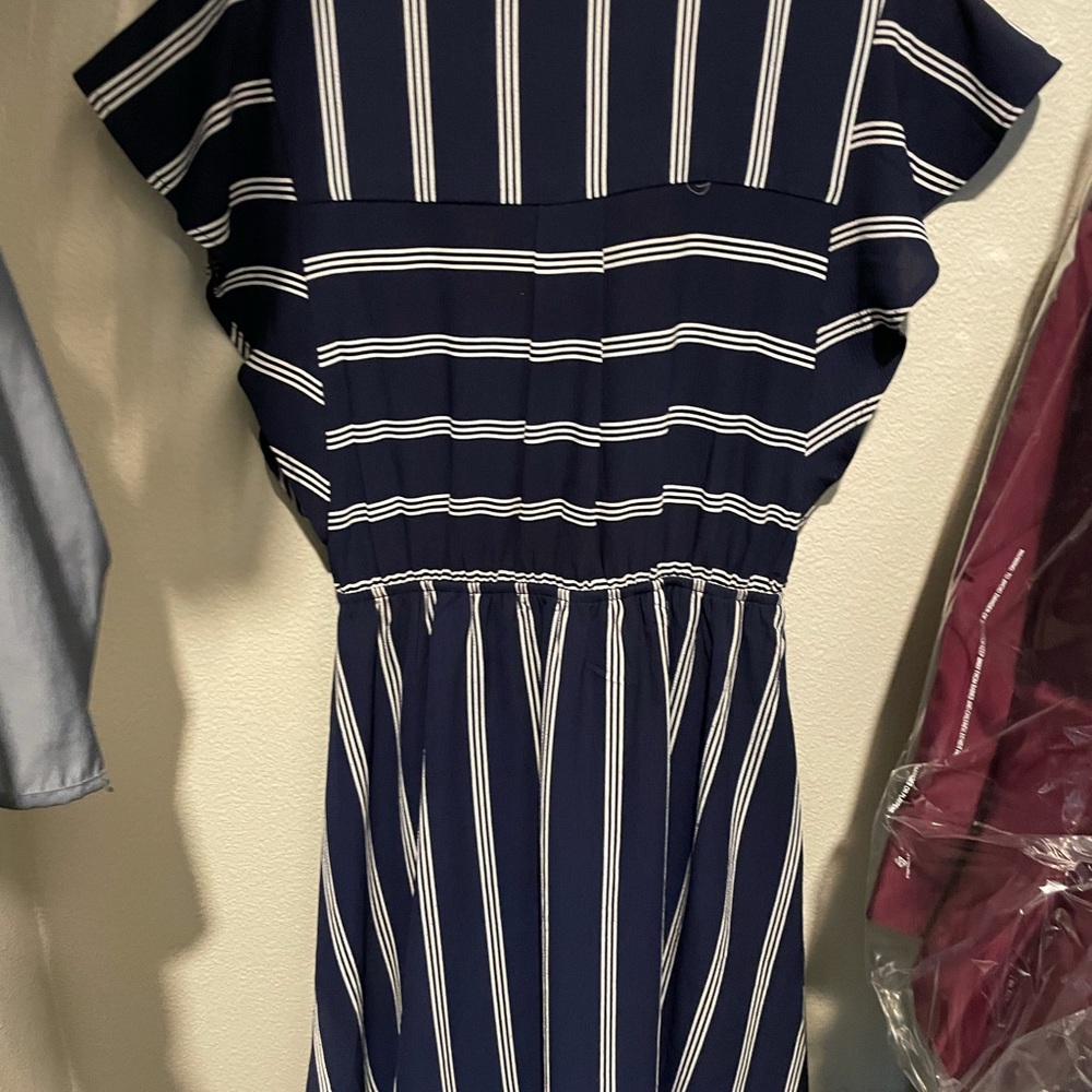 Navy blue and white striped dress